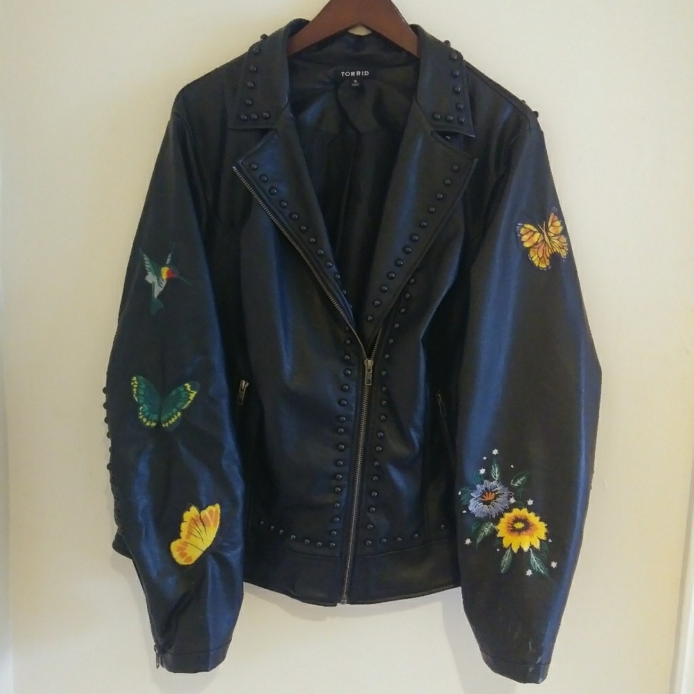 Torrid faux leather jacket with floral appliques